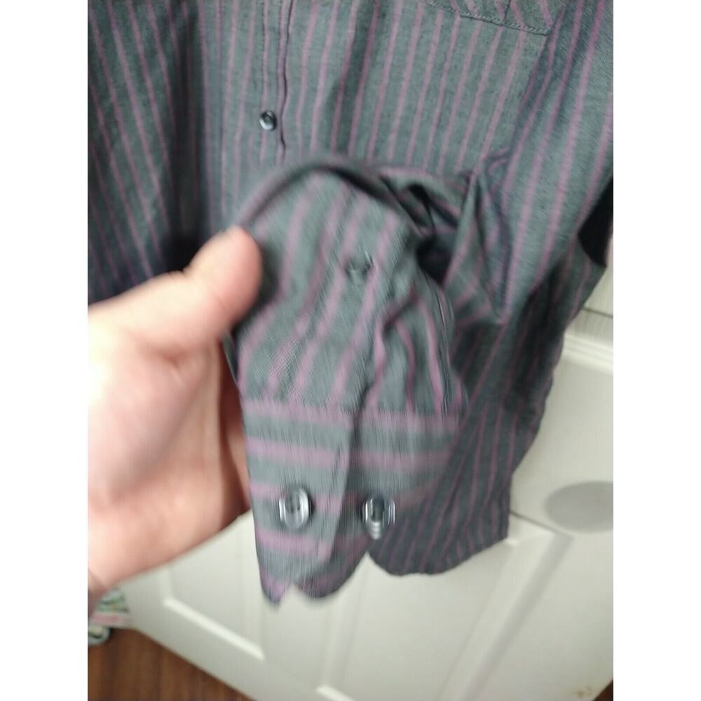 Axist Men's XL Shirt Purple Grey Striped Collared Roll Tab Sleeve - Picture 7 of 9